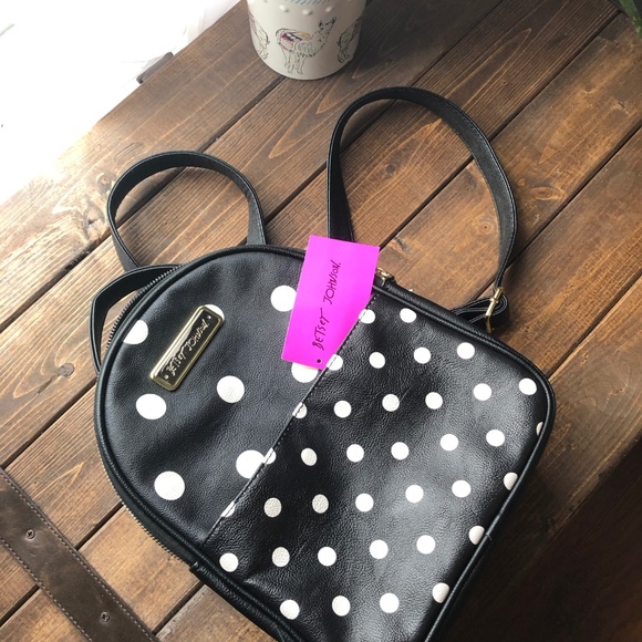New Betsey Johnson Cream Black Polka Dot Backpack with Red Cherry Drawstrings New Betsey Johnson Cherry Drawstring Backpack | Mercari main image 3